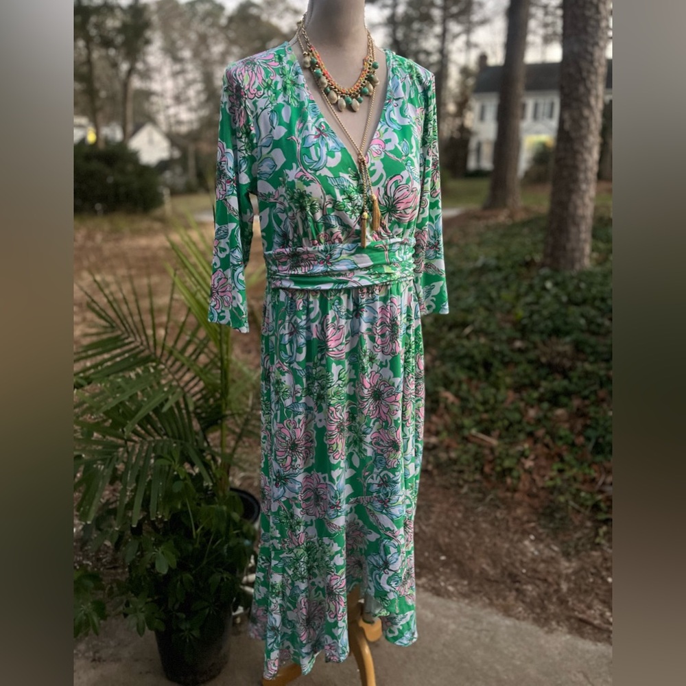 Lilly Pulitzer 🏝️ Moana 34 Sleeve Maxi Dress, Spearmint Blossom, XL, EUC